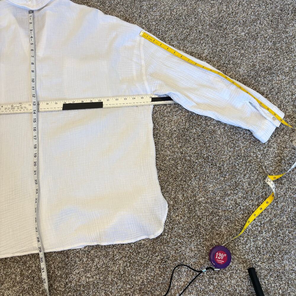 Magashoni 100% Organic Cotton Oversized Roll Tab Button Up Blouse XL White - Picture 7 of 8